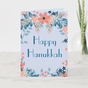 Lycklig Hanukkah Blommigt Blue and Rosa Blommigt Helgkort