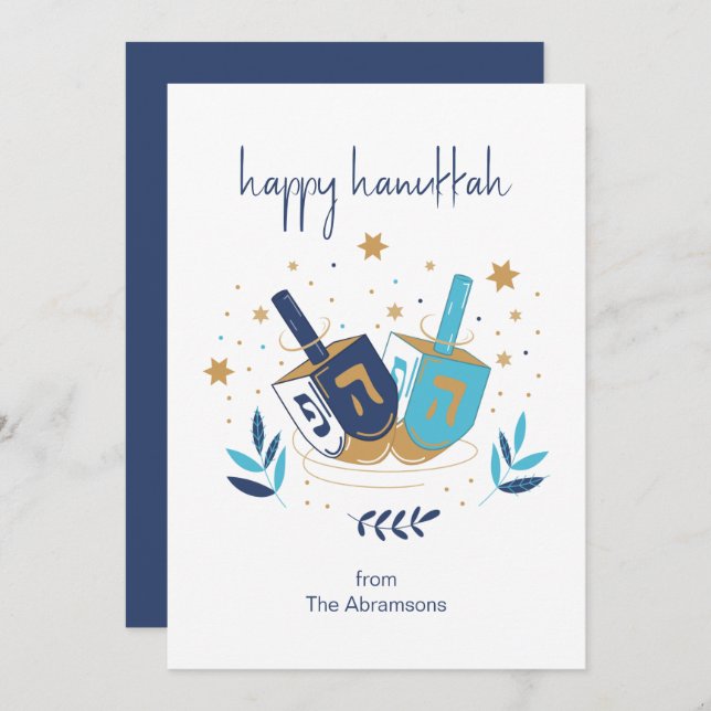 Lycklig Hanukkah Blommigt Dreidel Card ( Julkort (Fram/baksida)