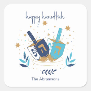 Lycklig Hanukkah Blommigt Dreidel Fyrkantigt Klistermärke