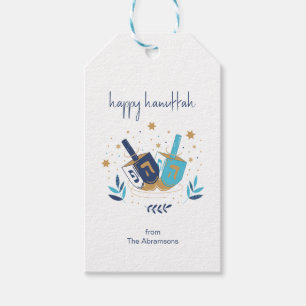 Lycklig Hanukkah Blommigt Dreidel Presentetikett