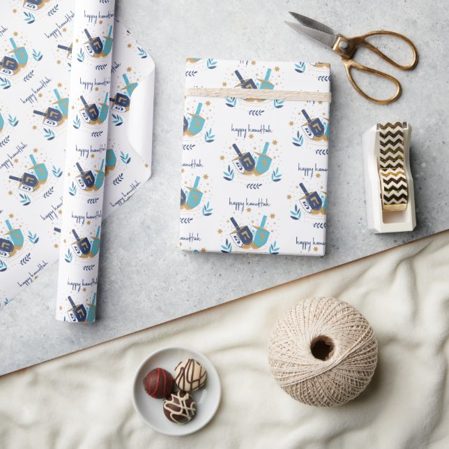 Lycklig Hanukkah Blommigt Dreidel Presentpapper (Hantverk)