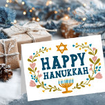 LYCKLIG HANUKKAH blommigt, judiskt Anpassade Kort<br><div class="desc">Hand plockade text och blommigtar från mig till dig. Lägg till din egen text på kortets insida eller ändra färgen i bakgrunden. För mer design och färg,  kolla min butik! Eller låt mig veta om du vill ha någon anpassningsbar. Fråga om du inte hittar vad du behöver! :</div>