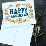 LYCKLIG HANUKKAH blommigt, judiskt Anpassade Vykort<br><div class="desc">Hand plockade text och blommigtar från mig till dig. Lägg till din egen text på baksidan av vykortet eller ändra färgen i bakgrunden. För mer design och färg,  kolla min butik! Eller låt mig veta om du vill ha någon anpassningsbar. Fråga om du inte hittar vad du behöver! :</div>