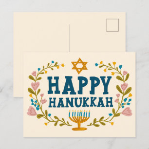 LYCKLIG HANUKKAH blommigt, judiskt Anpassade Vykort