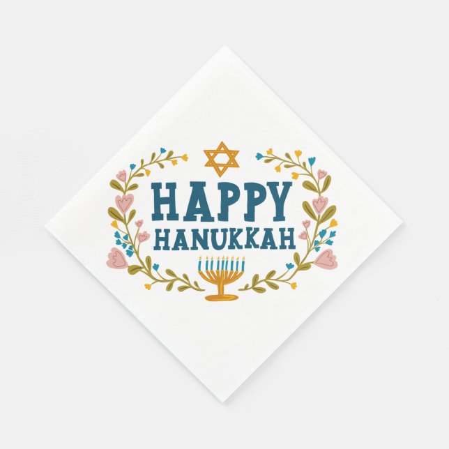 LYCKLIG HANUKKAH blommigt, judiskt Helgdag Pappersservett (Hörn)