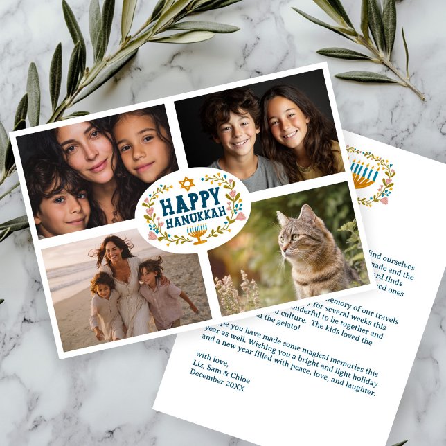 LYCKLIG HANUKKAH Blommigt WAN Menorah Anpassningsb Julkort (HAPPY HANUKKAH Floral Wreath Menorah Custom Photos Holiday Card
)