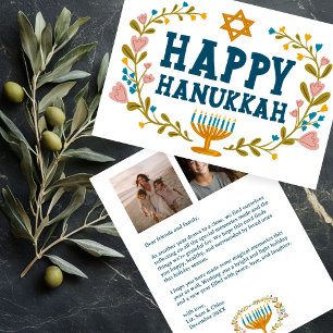 LYCKLIG HANUKKAH Blommigt WAN Menorah Anpassningsb Julkort