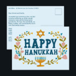 LYCKLIG HANUKKAH Blommigt WAN Menorah Anpassningsb Vykort<br><div class="desc">Hand plockade text och blommigtar från mig till dig. Klicka på "anpassa" om du vill redigera och lägga till egen text och returadress längst bak på vykortet eller ändra färgen i bakgrunden. Allt är anpassade. För mer design och färg, kolla min butik! Eller låt mig veta om du vill ha...</div>