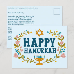 LYCKLIG HANUKKAH Blommigt WAN Menorah Anpassningsb Vykort