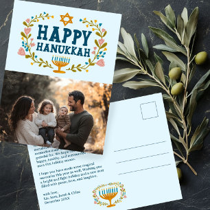 LYCKLIG HANUKKAH Blommigt WAN Menorah Anpassningsb Vykort