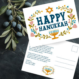 LYCKLIG HANUKKAH Blommigt WAN Menorah Anpassningsb Vykort