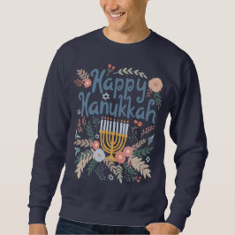 Lycklig Hanukkah-Blommigtar Handdragen konst Lång Ärmad Tröja