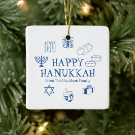 Lycklig Hanukkah Blue anpassningsbar Familj namn-g Julgransprydnad Keramik