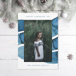 Lycklig Hanukkah Blue Brushed Jewish Helgdag Photo Julkort<br><div class="desc">Redigera och anpassa om du vill ändra namn,  år och typsnitt,  färg i ram och meddelande på baksidan. Anpassa ytterligare om du vill lägga till mer text eller fler foton på baksidan.</div>