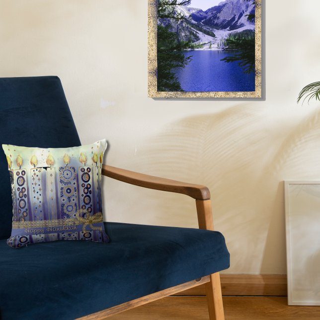Lycklig Hanukkah Blue Candles Dekorativ kudde (Happy Hanukkah Blue Candles Throw Pillow)