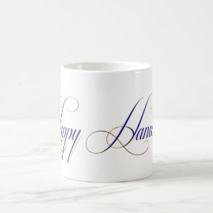 Lycklig Hanukkah Blue Guld Elegant Utseende Mugg