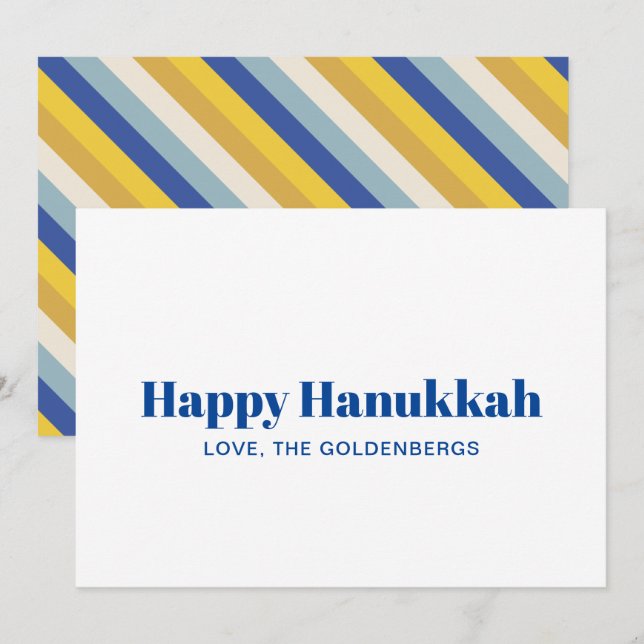 Lycklig Hanukkah blue guld modern anpassningsbar r Julkort (Fram/baksida)