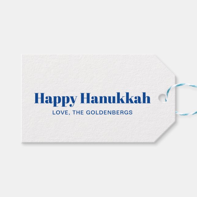 Lycklig Hanukkah blue guld modern anpassningsbar r Presentetikett (Framsidan (Horisontell))