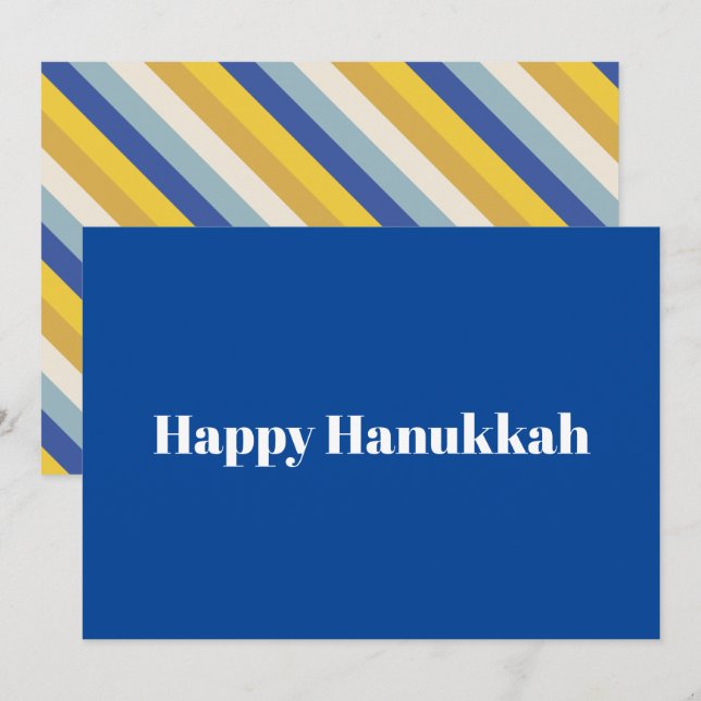 Lycklig Hanukkah blue guld modern rand typografi Julkort (Fram/baksida)