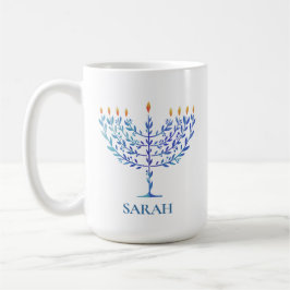 Lycklig Hanukkah Blue Menorah-festivalen i Ljus Kaffemugg