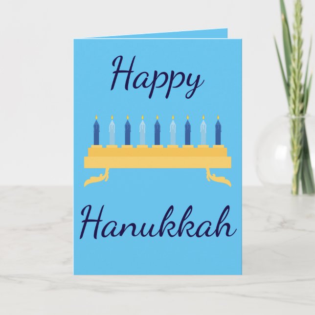 Lycklig Hanukkah Blue Menorah Helgkort (Framsida)