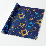 Lycklig Hanukkah Blue Star of David Menorah Presentpapper<br><div class="desc">Lycklig Hanukkah,  David,  Menorahs stjärna,  blå mönster-papper.</div>