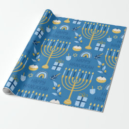 Lycklig Hanukkah Blue Star of David Menorah Presentpapper