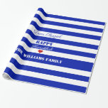 Lycklig Hanukkah Blue White Stripe Mönster Heart Presentpapper<br><div class="desc">Anpassningsbar Text Kära Raziel,  Lycklig Hanukkah,  Red Heart,  The Williams Family,  du kan ändra eller ta bort all text,  Hanukkah Gift Wrapping Papper Elegant Blue and White Rand Mönster</div>
