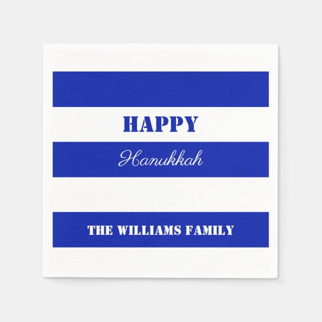 Lycklig Hanukkah Blue White Stripe Mönster Pappersservett (Framsidan)