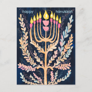 Lycklig Hanukkah Botanical Menorah Helgdag Vykort