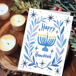 Lycklig Hanukkah Botanical Menorah Watercolor Helgkort