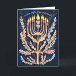 Lycklig Hanukkah Botanical Menorah Watercolor Helgkort<br><div class="desc">Söte teckning att önska någon lycklig hanukkah! Klicka på Redigera med Design verktyg om du vill lägga till en egen text. Finns även som vykort, platta kort eller digital nedladdning som skickas direkt via e-post eller sms. Kolla min butik för mer eller säg till om du vill ha någon anpassningsbar!...</div>