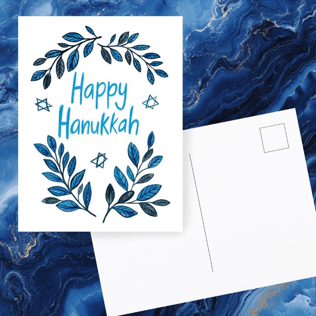 Lycklig Hanukkah Botanical Watercolor Helg Vykort (Happy Hanukkah Botanical Watercolor Holiday Postcard
)