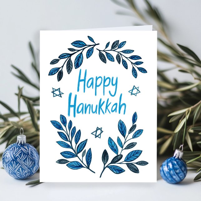 Lycklig Hanukkah Botanical Watercolor Kort (Happy Hanukkah Botanical Watercolor Holiday Greeting Card
)