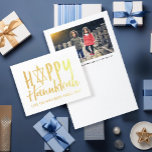 Lycklig Hanukkah Brushed Lettering Photo Guld Folierat Kort<br><div class="desc">Lycklig Hanukkah med brushud stil med judisk stjärna och ett enkelt foto med text inuti.</div>