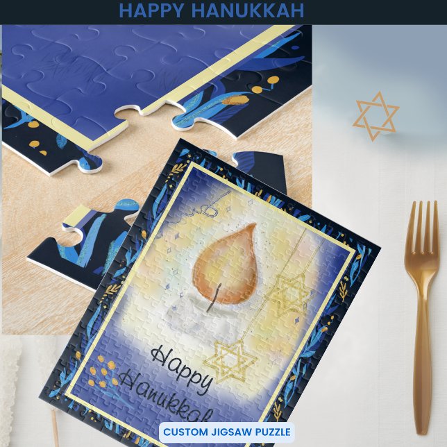 Lycklig Hanukkah Candle Light Pussel (Happy Hanukkah Candle Light Jigsaw Puzzle)