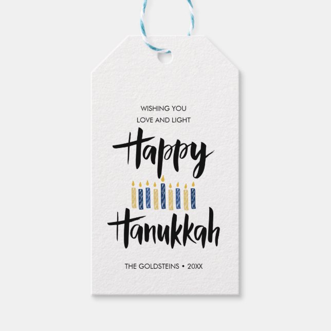 Lycklig Hanukkah Candles anpassningsbar helgdagar Presentetikett (Framsidan)