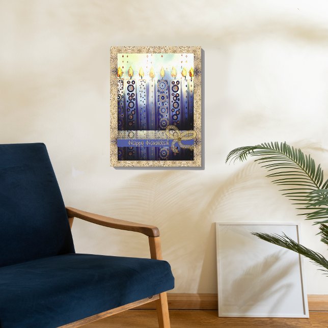 Lycklig Hanukkah Candles Blue Canvastryck (Happy Hanukkah Candles Blue Canvas Print)