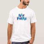 Lycklig Hanukkah Candles Helgdag T Shirt<br><div class="desc">Gör Chanukah speciell och förmedla säsongens anda med den här dekorativa t-shirten. Hälsning "Lycklig Hanukkah" är skrivet i blått färg. Brev är  som en menorah med små lågor som brinner ovanpå nio "ljus brev". Tillgängligt med matchande produkter.</div>