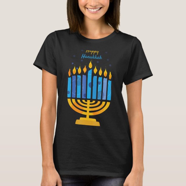 Lycklig Hanukkah Candles Menorah Jewish Hanukkah 2 T Shirt (Framsida)