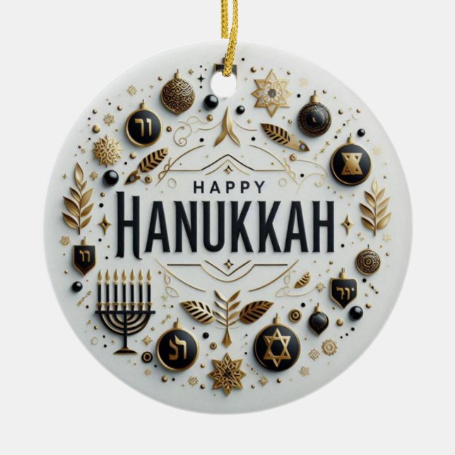 Lycklig Hanukkah Ceramic Ornament (Framsidan)