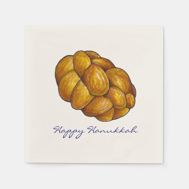 Lycklig Hanukkah Chanukah Challah Bread Napkins Pappersservett (Framsidan)