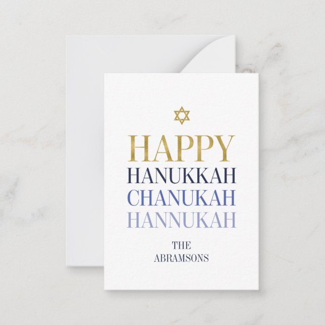 Lycklig Hanukkah Chanukah Faux guldfoil Mini Card Anteckningskort (Framsida)