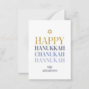 Lycklig Hanukkah Chanukah Faux guldfoil Mini Card Anteckningskort