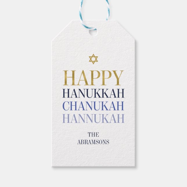Lycklig Hanukkah Chanukah Helgdag Gift Märkres Presentetikett (Framsidan)