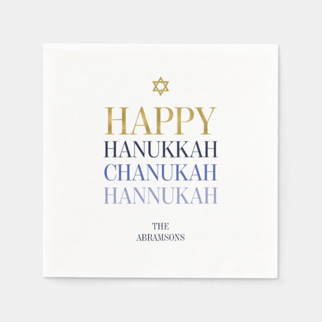 Lycklig Hanukkah Chanukah Helgdag Papper Napkins Pappersservett (Framsidan)