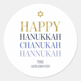 Lycklig Hanukkah Chanukah Helgdag Round Sticker Runt Klistermärke