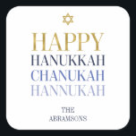 Lycklig Hanukkah Chanukah Helgdag Sticker Fyrkantigt Klistermärke<br><div class="desc">Faux-simulerad utformning av guld-folie ingår i denna konstruktion. Anpassa anpassningsbarna ovan. Du hittar ytterligare samordningsposter i vår "Lycklig Hanukkah Chanukah"-samling.</div>