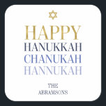 Lycklig Hanukkah Chanukah Helgdag Sticker Fyrkantigt Klistermärke<br><div class="desc">Faux-simulerad utformning av guld-folie ingår i denna konstruktion. Anpassa anpassningsbarna ovan. Du hittar ytterligare samordningsposter i vår "Lycklig Hanukkah Chanukah"-samling.</div>