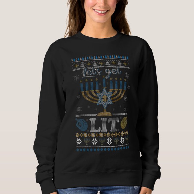 Lycklig Hanukkah Chanukah Låt oss Lit Ugly Sweater T Shirt (Framsida)